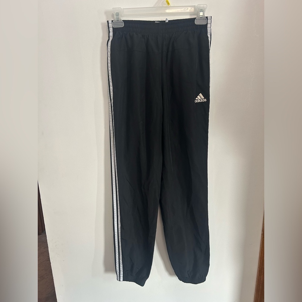 Adidas Kids Black Joggers with White Stripes